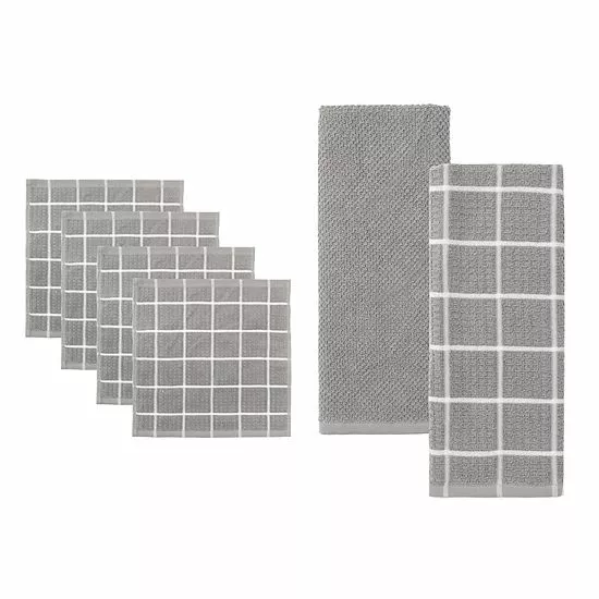 Food Network® Windowpane Grid Dishcloth & Kitchen Towel 6-pk. Gray 5 Food Network® Windowpane Grid Dishcloth & Kitchen Towel 6-pk. Gray - Image 3