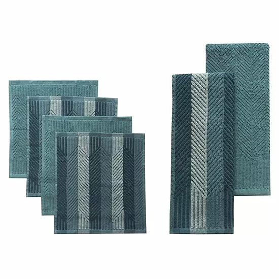 Food Network™ Striped Kitchen Towel & Dishcloth Multi-Pack Aqua 4 Food Network™ Striped Kitchen Towel & Dishcloth Multi-Pack Aqua - Image 2